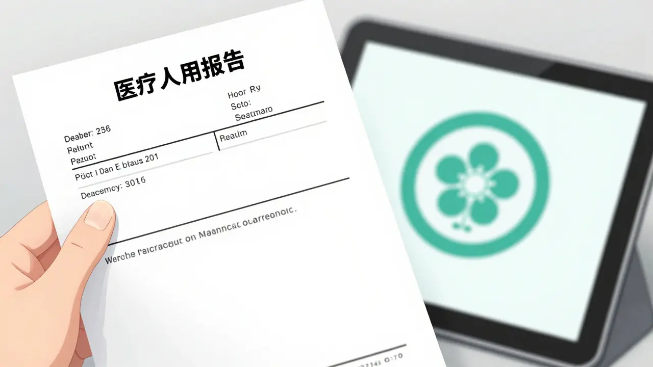 A close-up of a medical prescription and a secure digital verification seal.